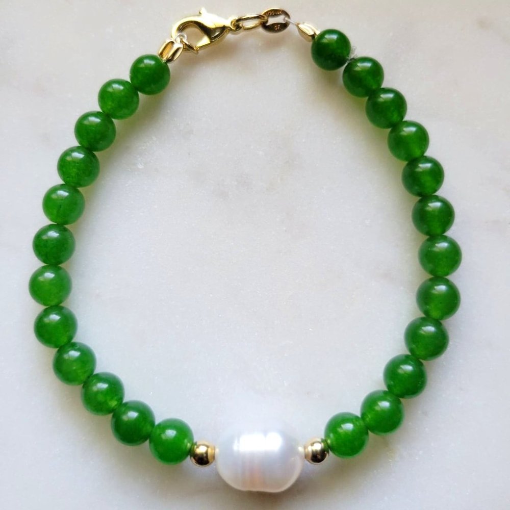 NEW Green Jade w/ Baroque Pearl Bracelet